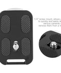 Top view of Aluminum Alloy QR 60 Quick Release Plate with 1/4 inch screw mount, anti-slip rubber pads, for Arca Swiss ball head tripod.