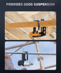 Pneumatic Tool Rafter Hook Hanger with 1/4 Inch & 360° Swivel Air Fitting holding air tools on beams and scaffolding.