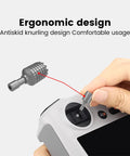 Hand installing Aluminum RC And RC2 Joysticks Spare Remote Control Sticks on RC controller, showing ergonomic knurled design.