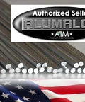 USA Made Aluminum Repair Brazing Rods Set by Alumaloy, 20 Rods, As Seen on TV, on a background with an American flag and logo.