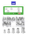 Rivet Nuts Kit With 100 Pieces In Five Thread Sizes Including 6-32, 8-32, 10-24, 10-32, And 1/4-20 Aluminum Knurled Rivet Nuts For Automotive, Electronics, And DIY Projects, Corrosion Resistant, Easy To Install By Uxcell in a plastic box