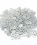 Aluminum POP Rivet Washers 350 Pcs For 1/8 In Rivets Thick Backup Washers spread out showing design and material