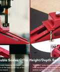 Setup Block Height Gauge for Precise Woodworking, Go-To Quick-Adjust Aluminum Tool for Router, displaying dual scales.