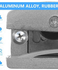 Close-up view of Adjustable Sliding Shower Door Bottom Guide made of aluminum alloy and rubber, showing hardware details.