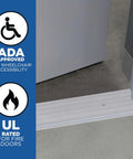 Sturdy Aluminum Fluted Saddle Threshold, Mill Finish installed in doorway; ADA compliant and fire-rated; size 1/4 x 4 x 36 inches.