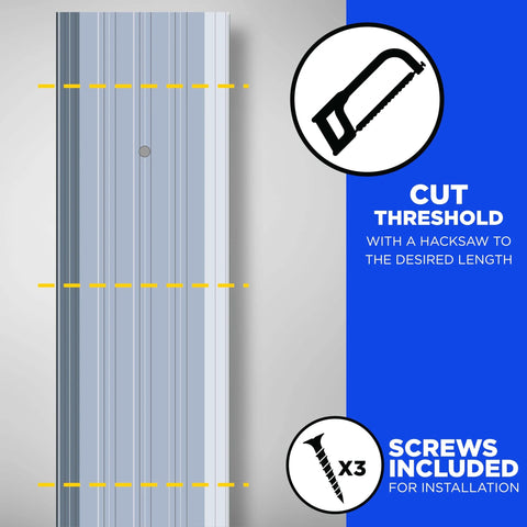 Sturdy Aluminum Fluted Saddle Threshold, Mill Finish: Stylish Doorway Transition Draft Protection (1/4-Inch by 4-Inch - 36-Inch) TH041 shown with cutting instructions and screws included.