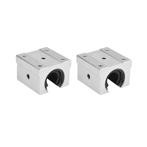 4 Pack Aluminum SBR20UU Bearing Slide Block For 20mm SBR20 Linear Motion Guide Rail CNC Routers Mills And DIY Projects Totally Solid Smooth Movement With Aluminum Alloy Body And Bearing Steel Internals For Long Lasting Performance, front view of two blocks