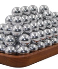 Stack of 50 x 68 Caliber Self Defense Balls, Hard .68 Cal Aluminum Paintballs for Byrna SD LE, 7.3 grams each, on wooden tray