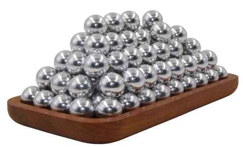 Stack of 50 x 68 Caliber Self Defense Balls, Hard .68 Cal Aluminum Paintballs for Byrna SD LE, 7.3 grams each, on wooden tray