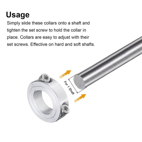 Double Split Shaft Collar Clamp For One Inch Shaft Aluminum shown with rod illustration