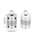 2 Pack 5mm To 6mm Aluminum Shaft Coupler 25mm Long 19mm OD Spring Type Flexible Coupler For Motors Encoders 3D Printers