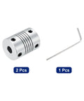 2 Pack 5mm To 6mm Aluminum Shaft Coupler 25mm Long 19mm OD Spring Type Flexible Coupler For Motors Encoders CNC DIY Robots Silver with hex key