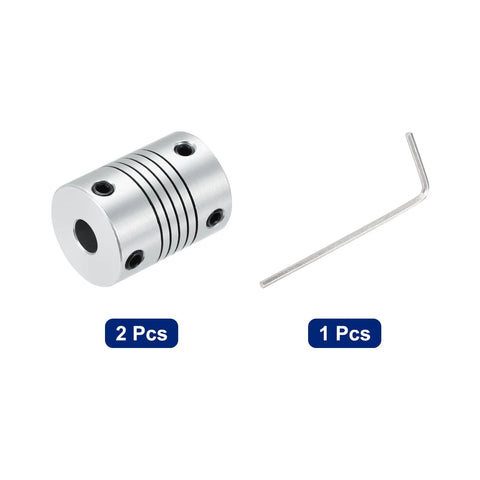 2 Pack 5mm To 6mm Aluminum Shaft Coupler 25mm Long 19mm OD Spring Type Flexible Coupler For Motors Encoders CNC DIY Robots Silver with hex key
