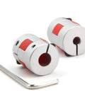 Two Pack Aluminum Plum Flexible Shaft Couplers 5mm To 8mm Bore, 20mm Diameter, with Allen wrench for 3D Printers and CNC Machines.