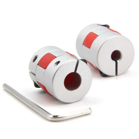 Two Pack Aluminum Plum Flexible Shaft Couplers 5mm To 8mm Bore, 20mm Diameter, with Allen wrench for 3D Printers and CNC Machines.