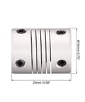 Flexible Aluminum Shaft Coupling For Motors 3mm To 5mm Connection, 25mm Length, 19mm Outer Diameter, Zero Backlash One Piece Metallic Spring Coupler