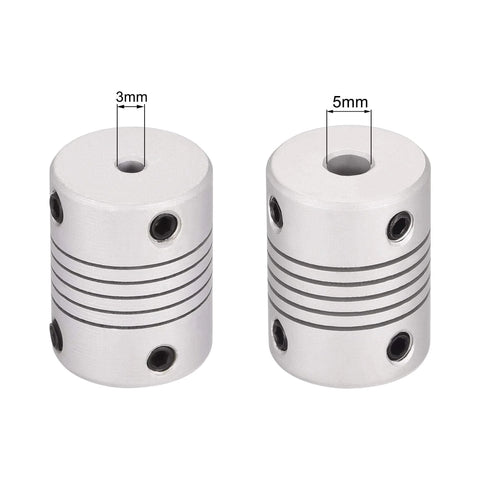 Flexible Aluminum Shaft Coupling For Motors 3mm To 5mm Connection, 25mm Length, 19mm Outer Diameter, Zero Backlash One Piece Metallic Coupler