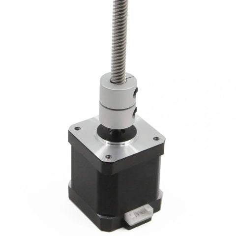 Durable two piece aluminum shaft couplings for 5 to 8 mm shafts on a stepper motor, 25 mm long, 20 mm diameter, screw type clamp.