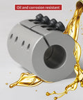 Rigid 14mm to 14mm aluminum shaft coupling with clamp-on design shown with oil resistance feature