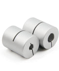Durable two piece aluminum shaft couplings for 5 to 8 mm shafts, 25 mm long and 20 mm diameter, screw type clamp, anti oxidation finish