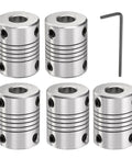 Five Pack Aluminum Shaft Coupling Set 8mm To 8mm For CNC Machines And 3D Printers Flexible Motor Couplers And Stepper Motor Joints Durable Aluminum Alloy With Key Wrench Included DIY Friendly 19mm Outside Diameter 25mm Long L25xD19