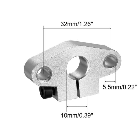 Aluminum SHF10 Linear Rod Rail Supports Kit 4 Pieces 10mm Shaft Diameter 5.5mm Mount Holes by HiPicco, front view.