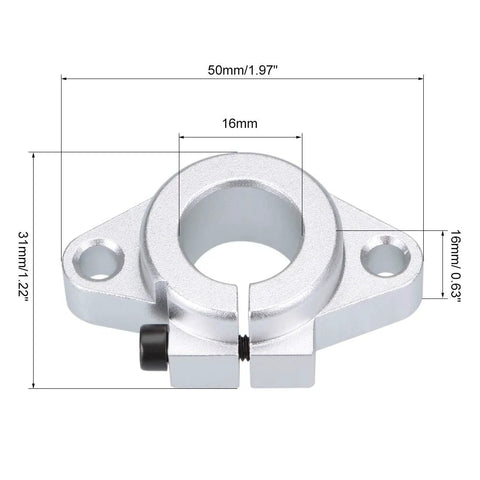 Beefy 16mm Shaft Support SHF16 Flange Mount Linear Guide Block, aluminum alloy, dimensions shown for CNC and 3D printers by Uxcell