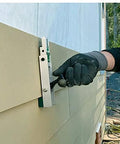 Aluminum Gecko Gauge for fiber cement siding offers precise height and spacing with a hands free mounting tool on wall.