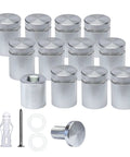 Pack of 12 aluminum wall spacers and sign standoff screws deliver a clean, modern display for acrylic or glass signs; durable.