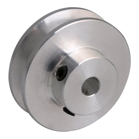 Aluminum single groove pulley with 31mm diameter and 5mm bore for reliable belt drive in DIY machines, shown in side view.