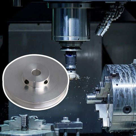 Durable aluminum single groove pulley designed for compact drilling and milling setups; 58mm diameter, 16mm thick, 8mm bore in action.