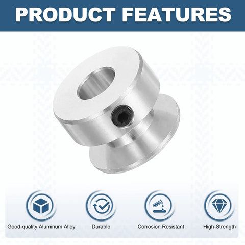 Image of 8mm Fixed Bore Aluminum Single Groove Pulley, 20mm OD, showing product features like durability and corrosion resistance.