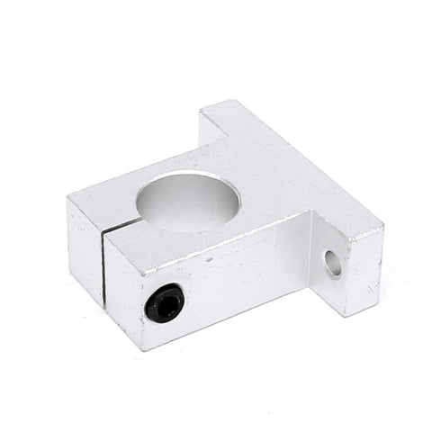 Built For Makers SK25 Aluminum Linear Motion Rail Clamp Guide Support Bearings for 25mm shaft, close-up view, shiny finish.