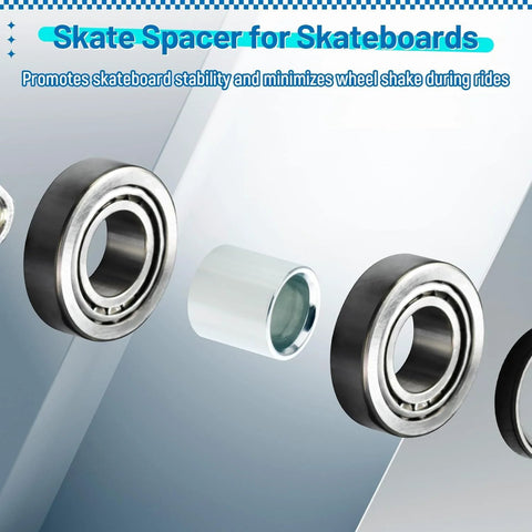 Image showing 50 Pcs Skate Spacer Set Aluminum Wheel Bearing Spacers and Speed Rings for Skateboards and Longboards, 10mm aluminum design.