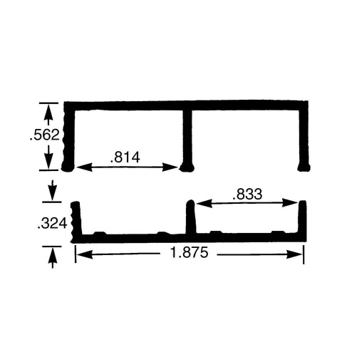 Technical diagram of Aluminum Sliding Door Track Kit For Three Quarter Inch Panels, Complete 3 Foot Upper And Lower Track Set.