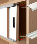 Aluminum Sliding Door Track Kit For Three Quarter Inch Panels, Complete 3 Foot Upper And Lower Track Set, installed on cabinet