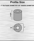 Diagram of Aluminum Spacer 1 Inch OD X 3 Eighths Inch ID Unthreaded Round Standoff Fits 3 Eighths Inch Bolts Or M10 for projects.