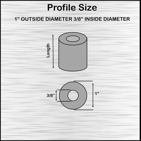Diagram of Aluminum Spacer 1 Inch OD X 3 Eighths Inch ID Unthreaded Round Standoff Fits 3 Eighths Inch Bolts Or M10 for projects.