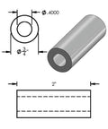 Diagram of Aluminum Spacer Three Quarters Inch Outer Diameter By 0.40 Inch Inner Diameter, two inches long, plain finish, unthreaded