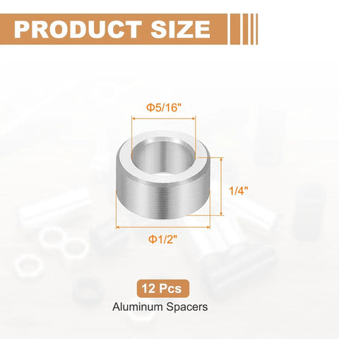Built To Last Aluminum Spacers 12 Pack Five Sixteenth Inch By One Half Inch By One Quarter Inch ID Standoff Unthreaded Round
