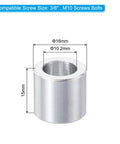 Front view of single durable aluminum spacer from the Durable Aluminum Spacer Set M10 3/8 Inch Bolts Standoff, 10.2mm ID x 16mm OD x 15mm length.