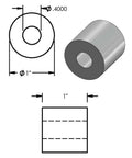 Diagram of Aluminum Spacer 1 Inch OD X 3 Eighths Inch ID Unthreaded Round Standoff Fits 3 Eighths Inch Bolts Or M10 Choose Length