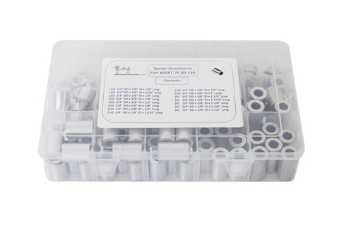 Aluminum Spacer Standoff Bushing Assortment Kit With Three Quarters Inch Outside Diameter And Three Eighths Inch Inside Diameter, 139 Pieces