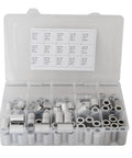 Open case of Aluminum Spacer Standoff Bushing Assortment Kit with three quarters inch outside diameter and three eighths inch inside diameter, 139 pieces