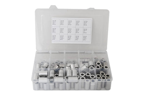 Open case of Aluminum Spacer Standoff Bushing Assortment Kit with three quarters inch outside diameter and three eighths inch inside diameter, 139 pieces