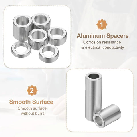 Built To Last Aluminum Spacers 12 Pack Five Sixteenth Inch By One Half Inch By One Quarter Inch ID Standoff Unthreaded Round For Five Sixteenth Inch Bolts Silver Durable Corrosion Resistant Hardware for DIY Projects Robotics Automotive Metalwork product image showing smooth surface and corrosion resistance characteristics.