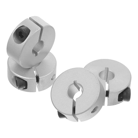 Four Pack 6mm Split Shaft Collar Set Aluminum Alloy Clamping Collars For Shafts With M4 Screws, 6mm Bore, 20mm OD, shown stacked
