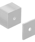 Premium aluminum flat square washer plates for 1-5/8 inch strut channels and 1/4 inch bolts, featuring 8 mm holes anodized.