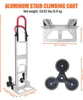 Aluminum Stair Climbing Cart, 600 lbs Capacity Stair Climber Hand Truck Dolly with 2 Handles, 6 Wheels, dimensions shown