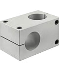 Stanchion Cross Clamp For 1.5 Inch Tubes With Aluminum Body And Dual Through Holes Screws Included, shown with aluminum finish.